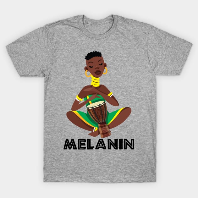 African Girl Drummer Afro Queen Poppin T-Shirt by JackLord Designs 